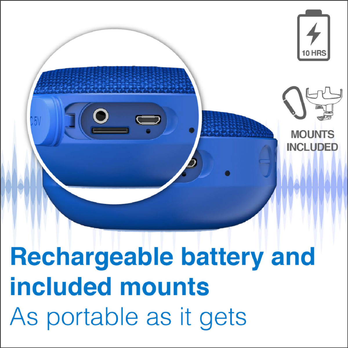 Laser Portable Outdoor Bluetooth Speaker with Bicycle Mount - Blue