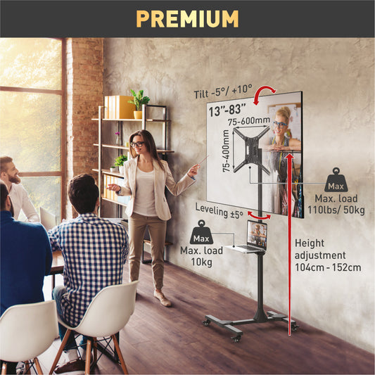 Barkan - Mobile TV Cart w Tilt & Height Adjust Stand to suit 13-83"