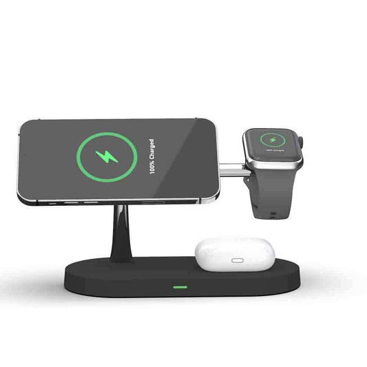 Rewyre - 5 in 1 Magnetic Fast Wireless MagSafe Charger with LED Light - Black