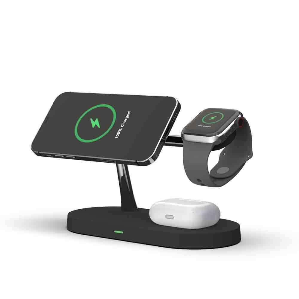 Rewyre - 5 in 1 Magnetic Fast Wireless MagSafe Charger with LED Light - Black