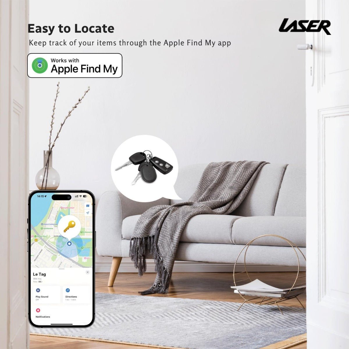 Laser - Mini travel smart tag in Black 1pk