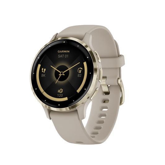 Garmin - Venue 3S Sports Watch - Soft Gold Stainless Steel Bezel w French Gray Case and Silicone Band