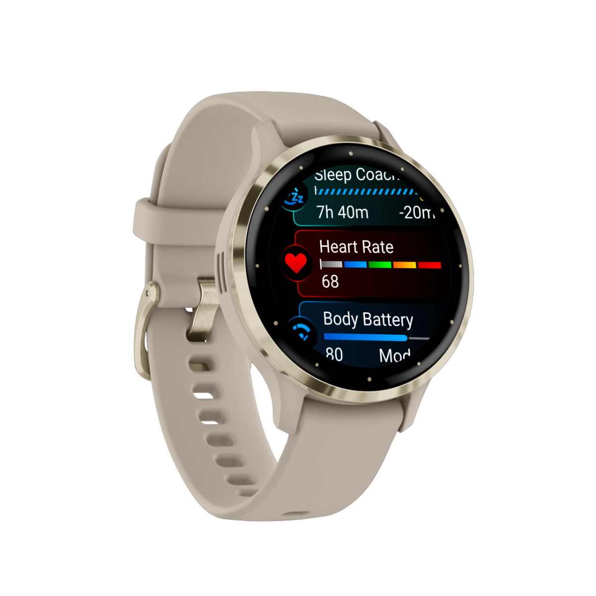 Garmin - Venue 3S Sports Watch - Soft Gold Stainless Steel Bezel w French Gray Case and Silicone Band