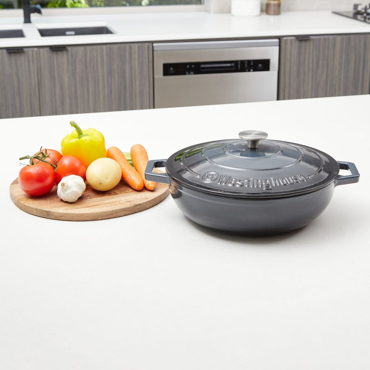 Westinghouse - Cast Iron Pot, Ombre Grey, 30cm Round Shallow