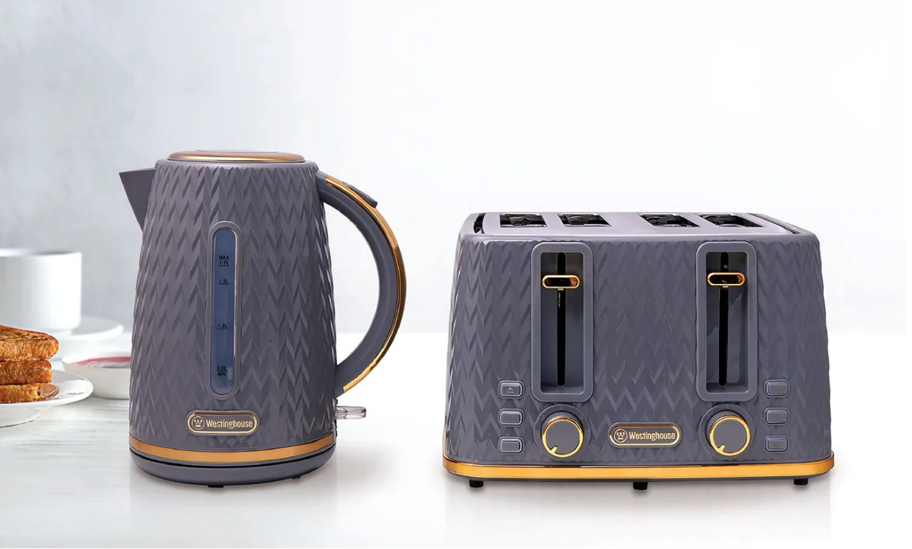 Westinghouse - 1.7L Kettle & 4 Slice Toaster Pack - Grey/Gold