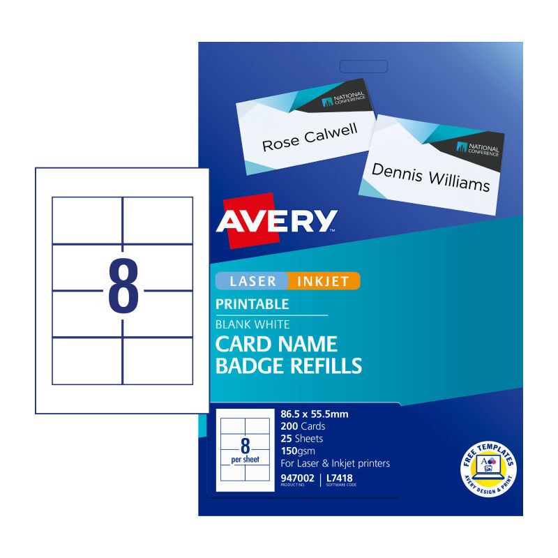 AV Badge Refill L7418 8Up Pk25 - Wholesales Supply