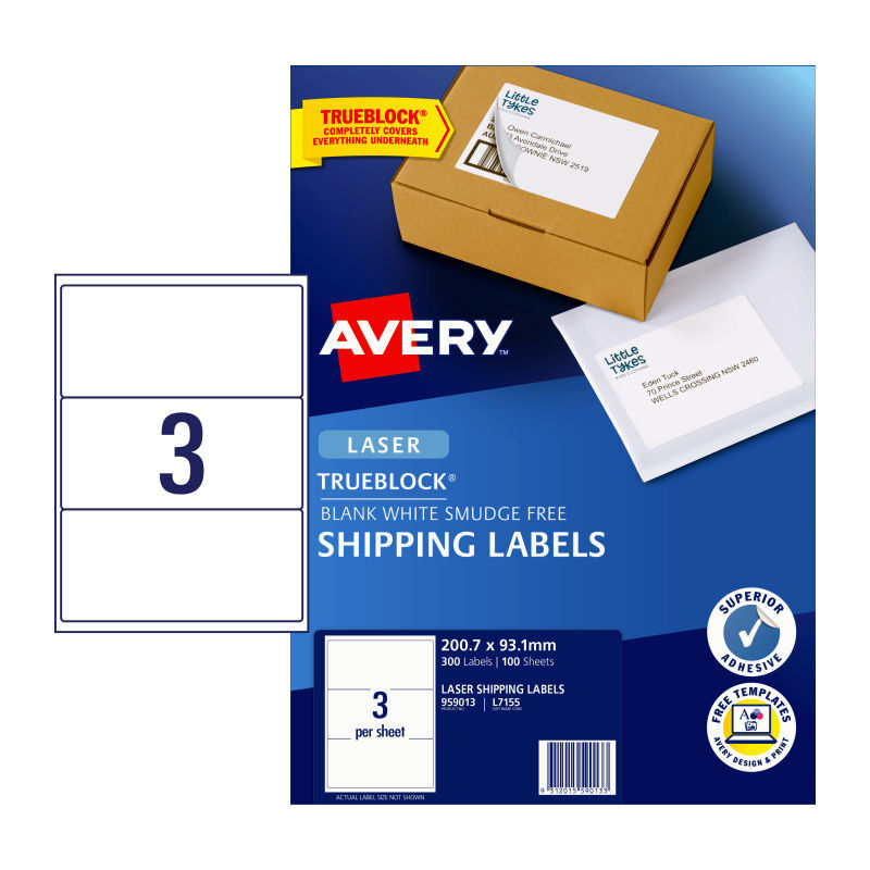 AV Laser Label L7155 3Up Pk100 - Wholesales Supply