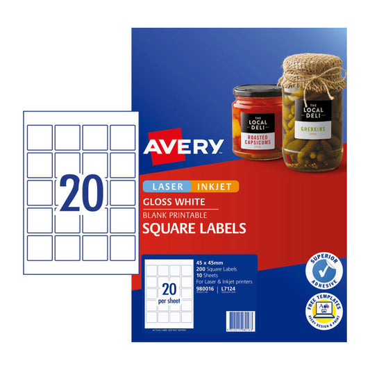 AV Lbl Square L7124 20Up Pk10 - Wholesales Supply