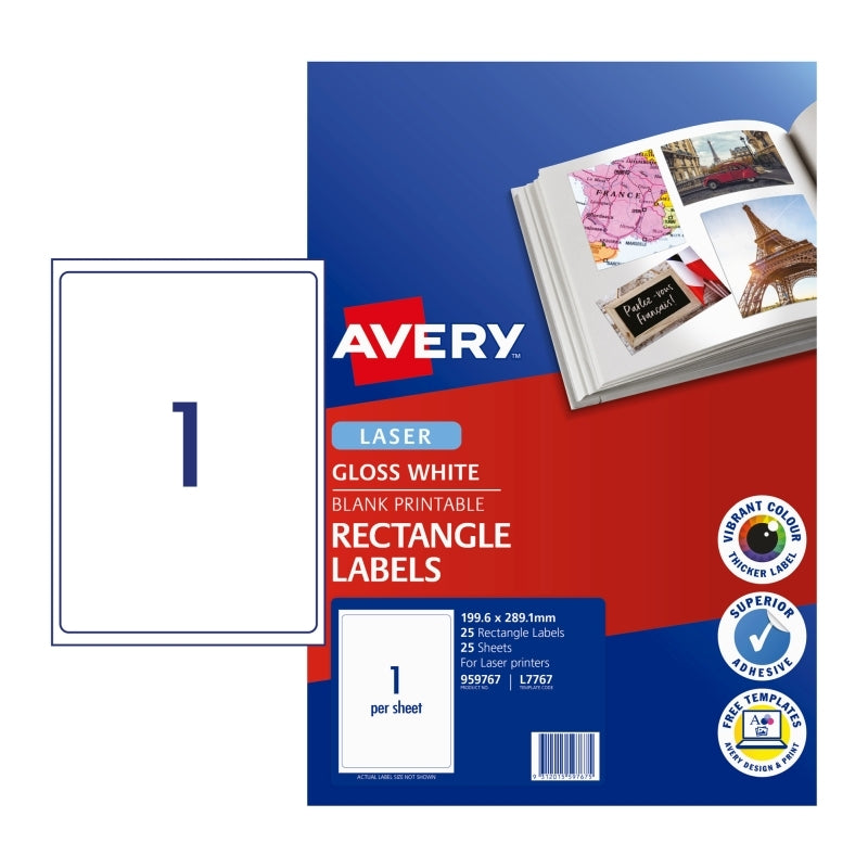 Avery Gloss Lbl L7767 1UP Pk25 - Wholesales Supply