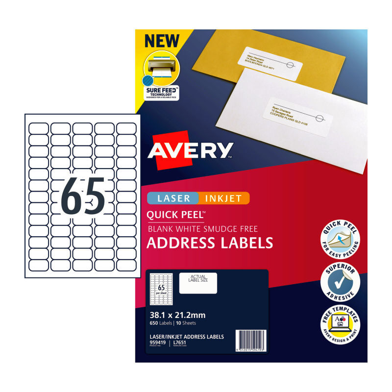 Avery Label QP L7651 65Up Pk10 - Wholesales Supply