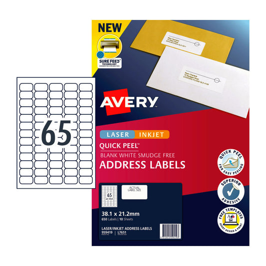 Avery Label QP L7651 65Up Pk10 - Wholesales Supply