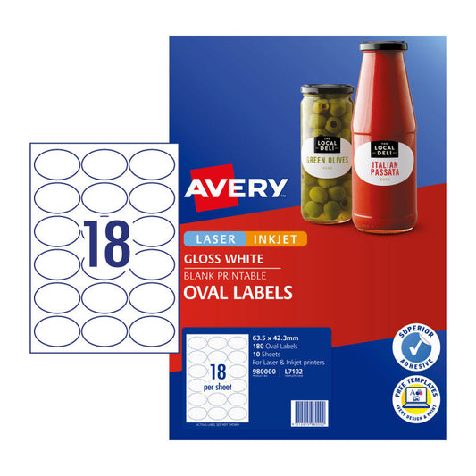 Avery Lbl Oval L7102 18Up Pk10 - Wholesales Supply