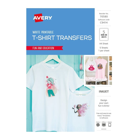 Avery T-Shirt Transfer Wht Pk5 - Wholesales Supply