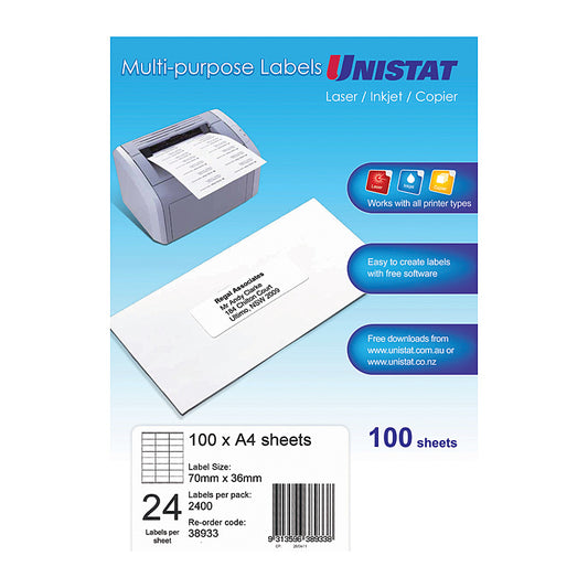 UNI LIP Lbl 24Up 70X36 Bx100 - Wholesales Supply