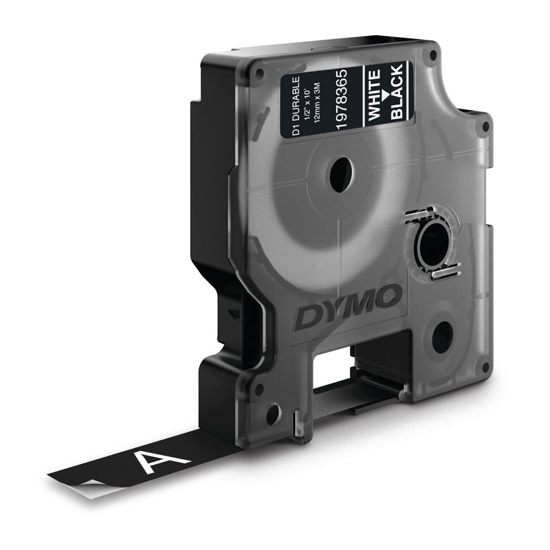 D1 Dur Wht on Blk 12mm x 3m - Wholesales Supply