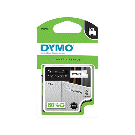 Dymo D1 Blk on Wht 12mmx7m Pk2 - Wholesales Supply