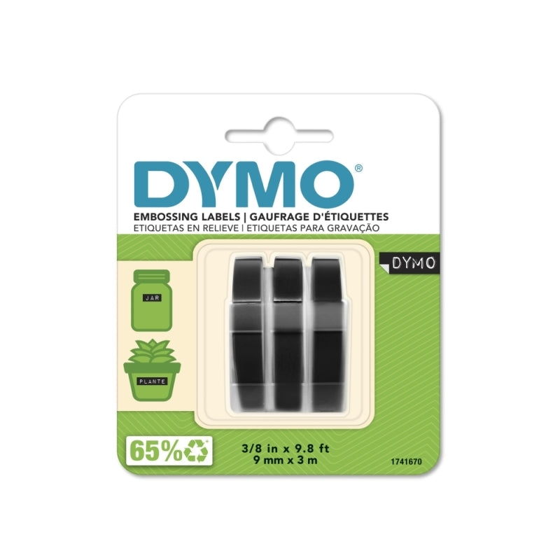 Dymo Emb Tape 3pk Blk 9mm x 3m - Wholesales Supply