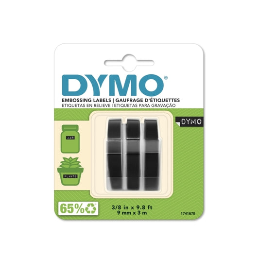 Dymo Emb Tape 3pk Blk 9mm x 3m - Wholesales Supply