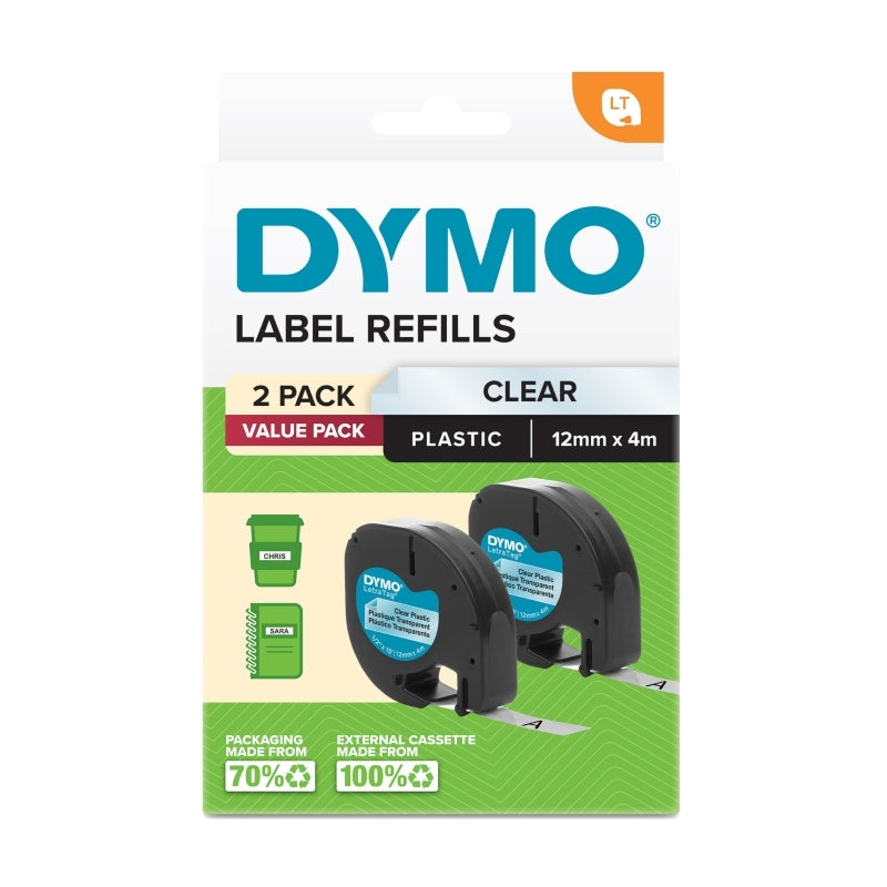 Dymo LetraTag PlasTape Clr Pk2 - Wholesales Supply