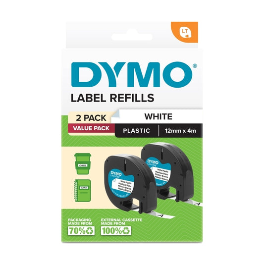Dymo LetraTag PlasTape Wht Pk2 - Wholesales Supply