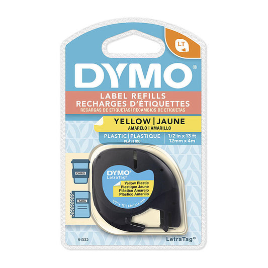 Dymo LT Plastic 12mm x 4m Yell - Wholesales Supply