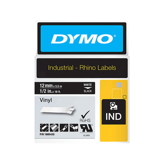 Dymo Rhino Vinyl 12mm Tape Blk - Wholesales Supply