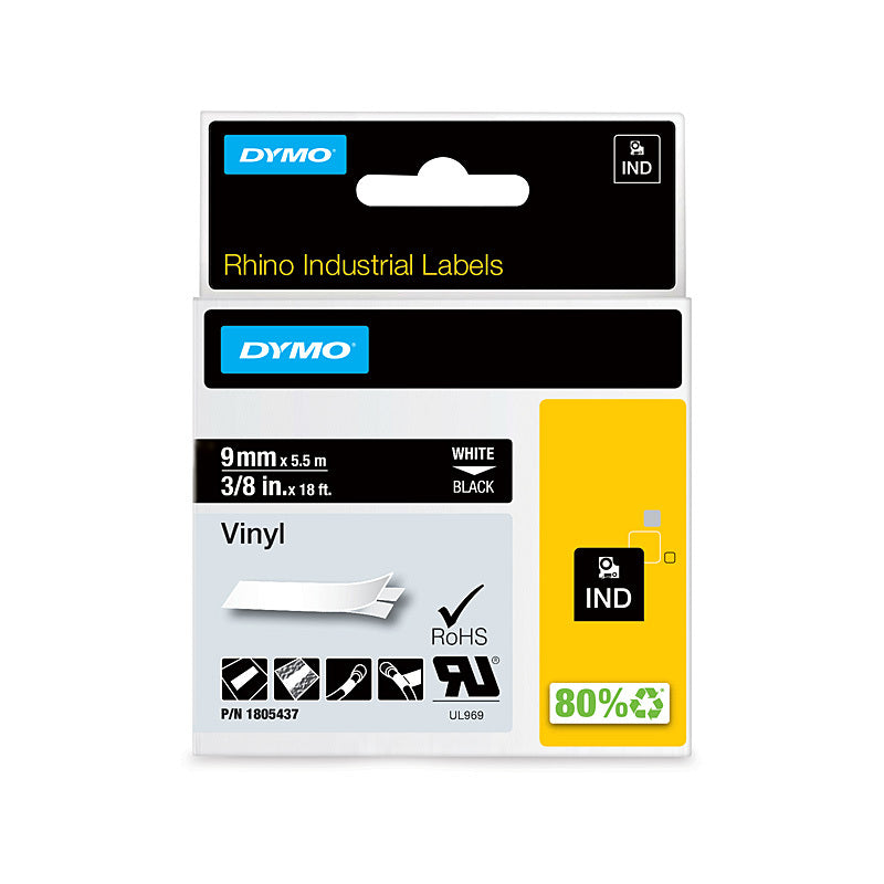 Dymo Rhino Vinyl 9mm Tape Blk - Wholesales Supply