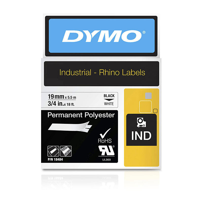 DymoRhino Blk on Wht 19mm Tape - Wholesales Supply