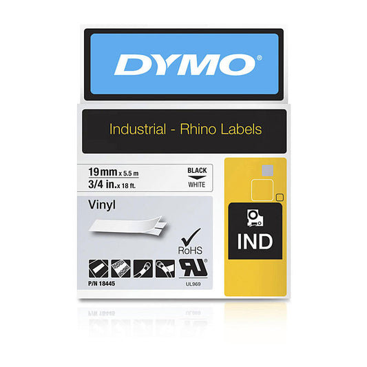 DymoRhino Blk on Wt 19mm Tape - Wholesales Supply
