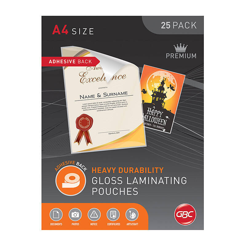 GBC A4 Adhesive Pouches Pk25 - Wholesales Supply