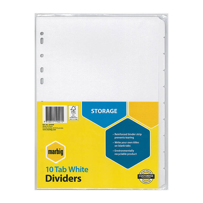Mbg Divider Wht Mnlla A4 10Tab - Wholesales Supply