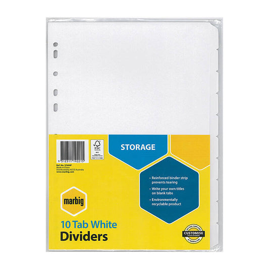 Mbg Divider Wht Mnlla A4 10Tab - Wholesales Supply