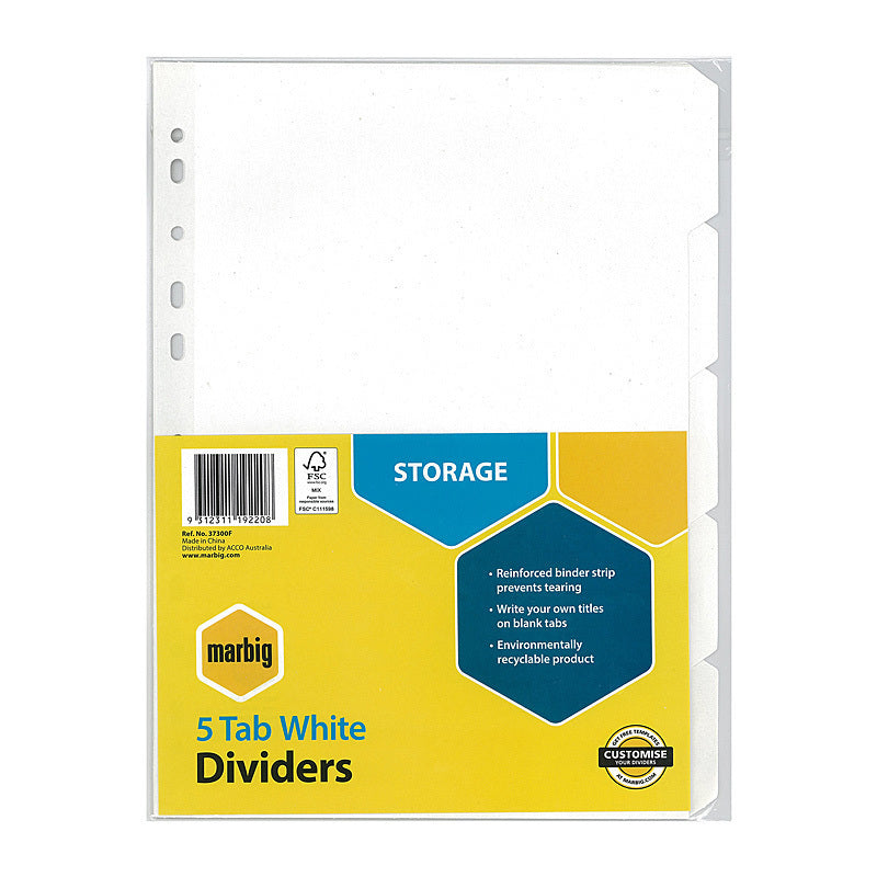 Mbg Dividers Wht Mnlla A4 5Tab - Wholesales Supply