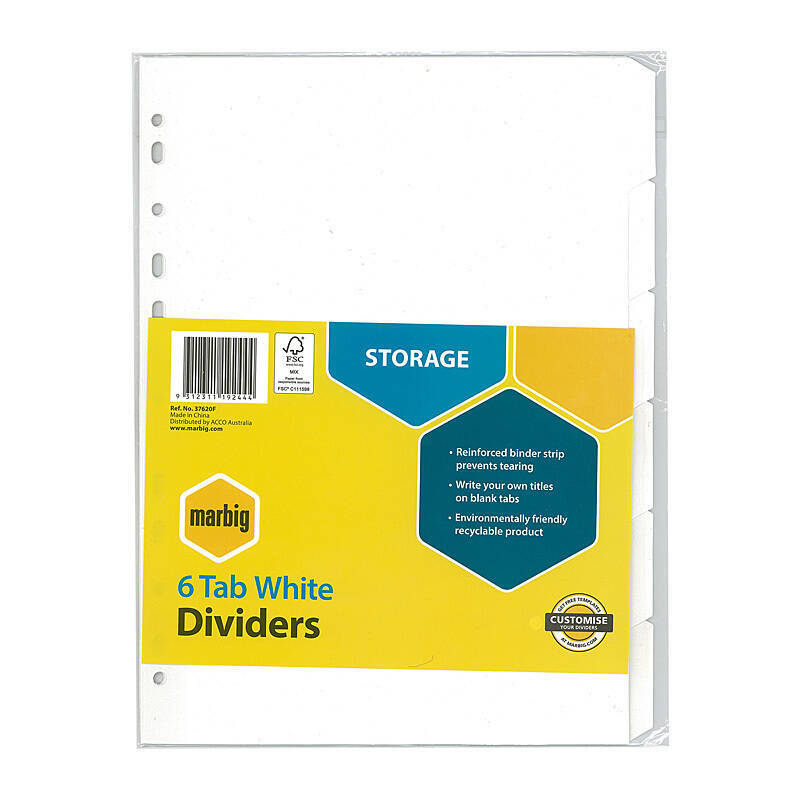 Mbg Dividers Wht Mnlla A4 6Tab - Wholesales Supply