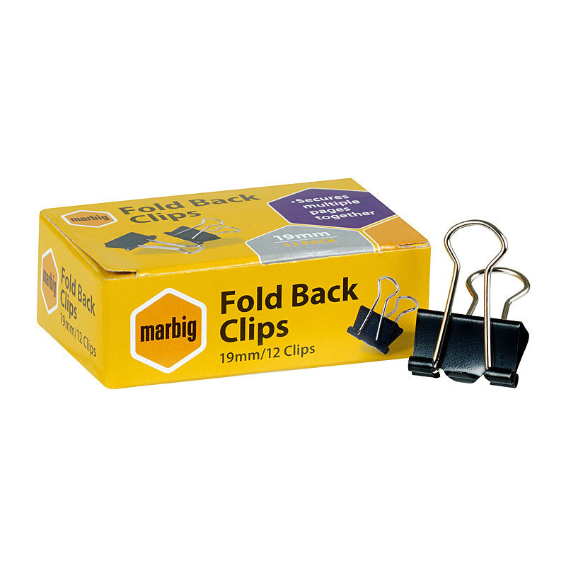 Mbg Fold Back Clips 19mm Bx 12 - Wholesales Supply