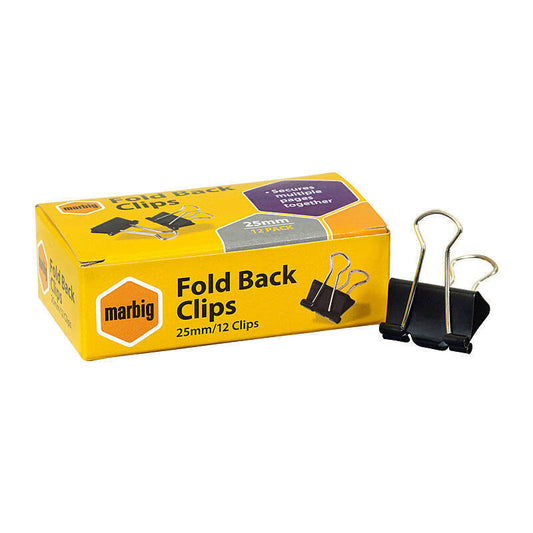 Mbg Fold Back Clips 25mm Bx 12 - Wholesales Supply