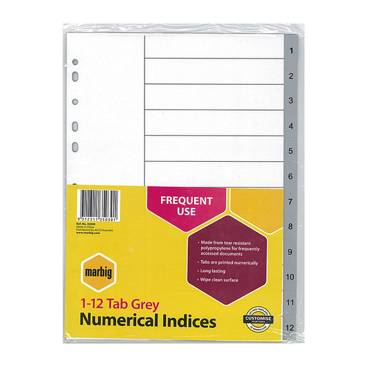 Mbg Indices Grey PP A4 1-12Tab - Wholesales Supply