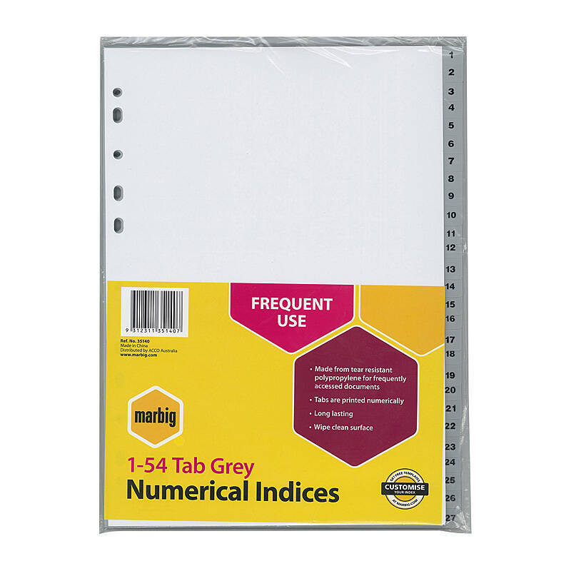 Mbg Indices Grey PP A4 1-54Tab - Wholesales Supply