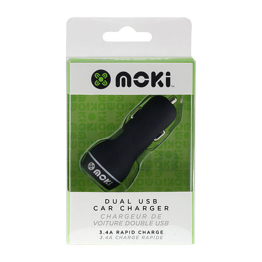 Moki Dual USB Car Charger Blk - Wholesales Supply