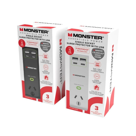 Monster 1-Port+USB Surge White - Wholesales Supply