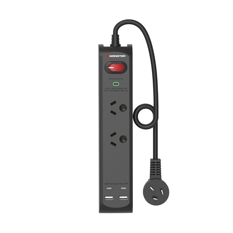 Monster 2-Port Surge+USB Black - Wholesales Supply