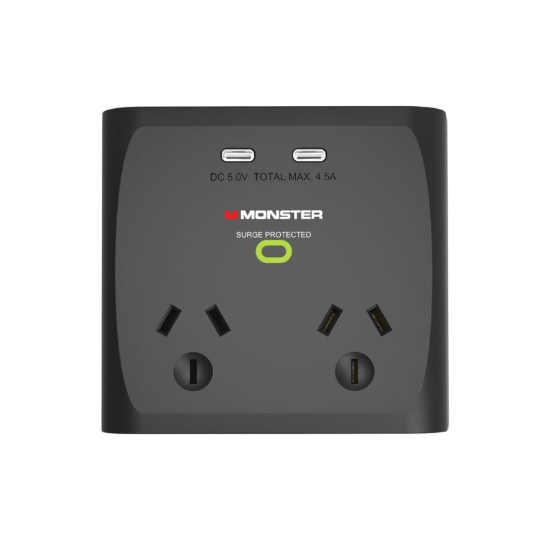 Monster 2-Port+USB Surge Black - Wholesales Supply