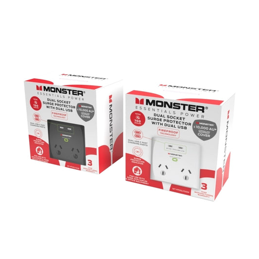 Monster 2-Port+USB Surge Black - Wholesales Supply