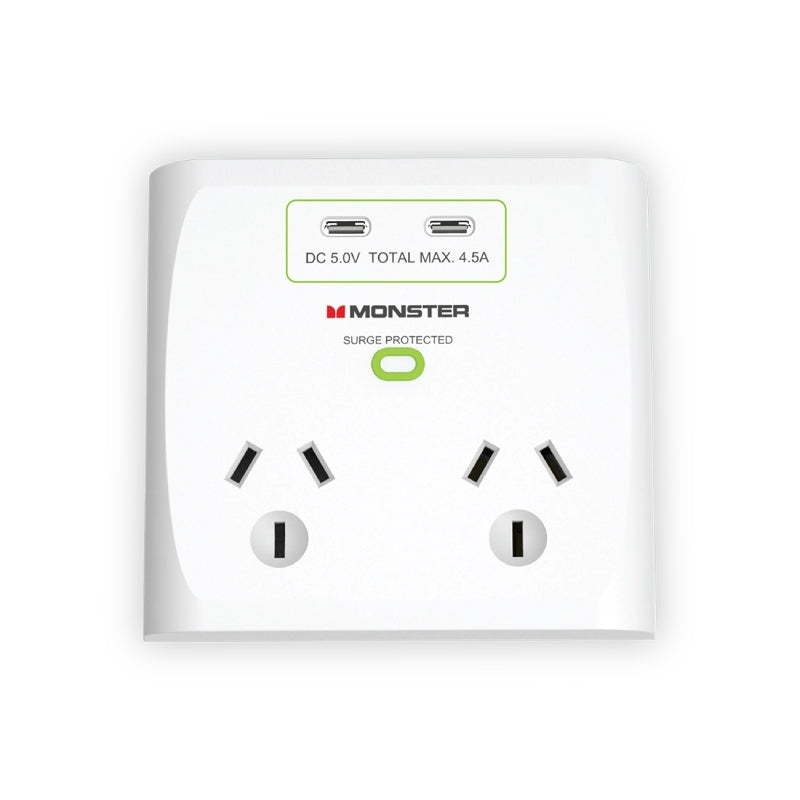 Monster 2-Port+USB Surge White - Wholesales Supply