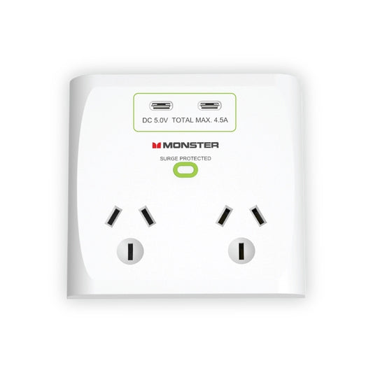 Monster 2-Port+USB Surge White - Wholesales Supply