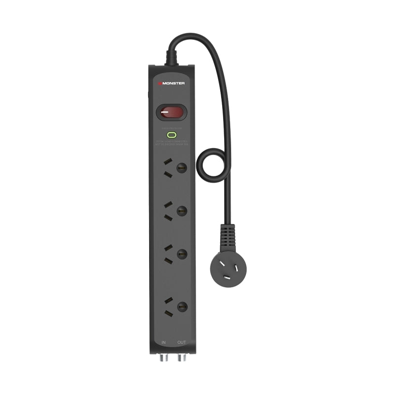 Monster 4-Port Surge+RF Black - Wholesales Supply