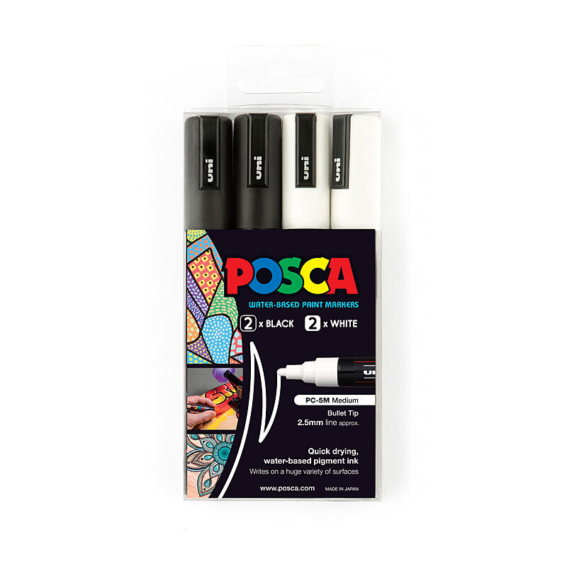 Posca PC-5M Med Bllt Bl/Wh Pk4 - Wholesales Supply