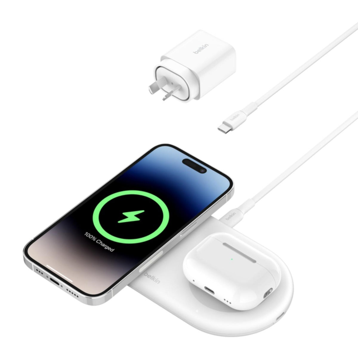 Belkin - 2 in1 Magnetic Wireless Charging Pad Qi2 - White