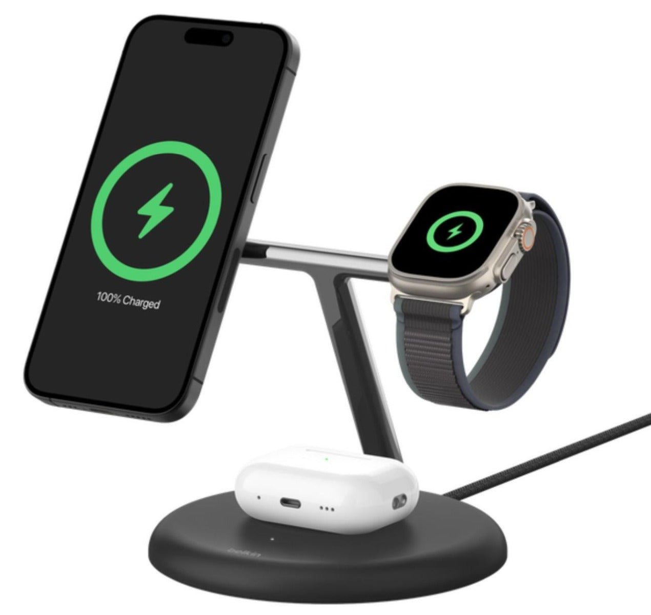 Belkin - 3-in-1 Magnetic Wireless Charging Stand - Black